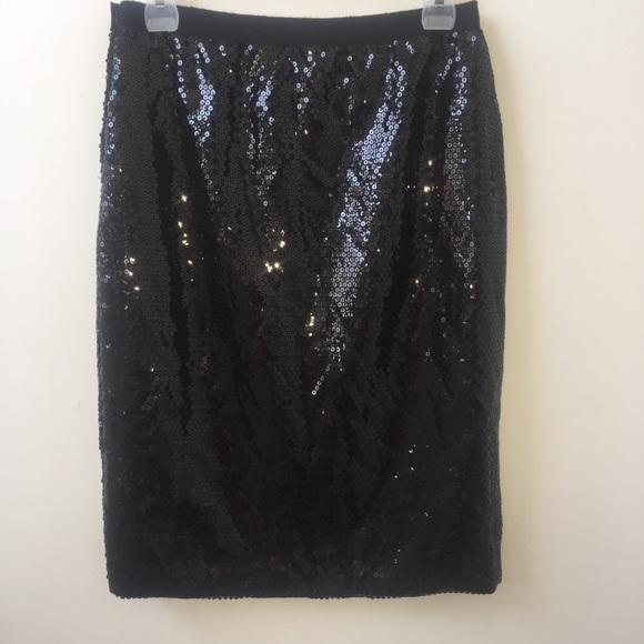 Poleci black sequin silk midi skirt size 4 - Picture 4 of 9